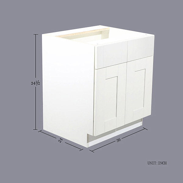 White Shaker Sink Base Cabinet with Two Drawers & Two Doors