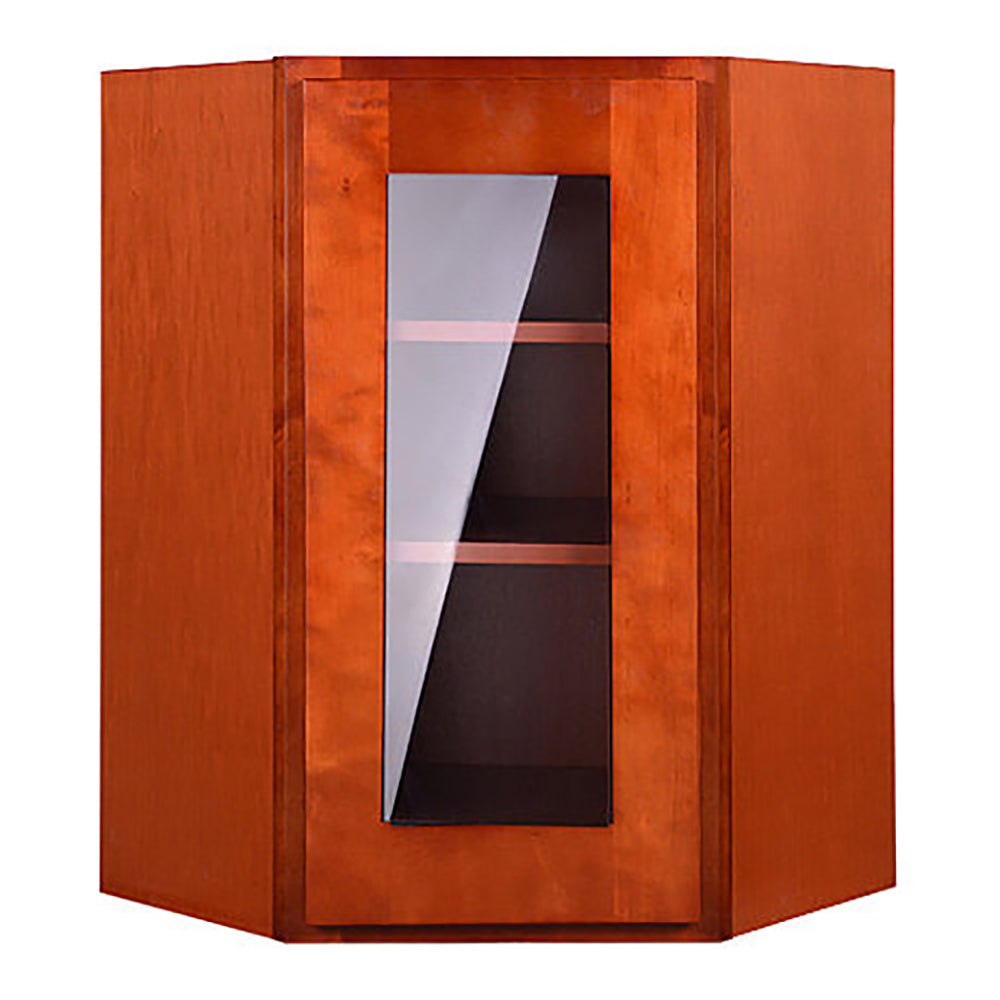 Cherry Shaker Wall Diagonal Cabinet with Glass Door