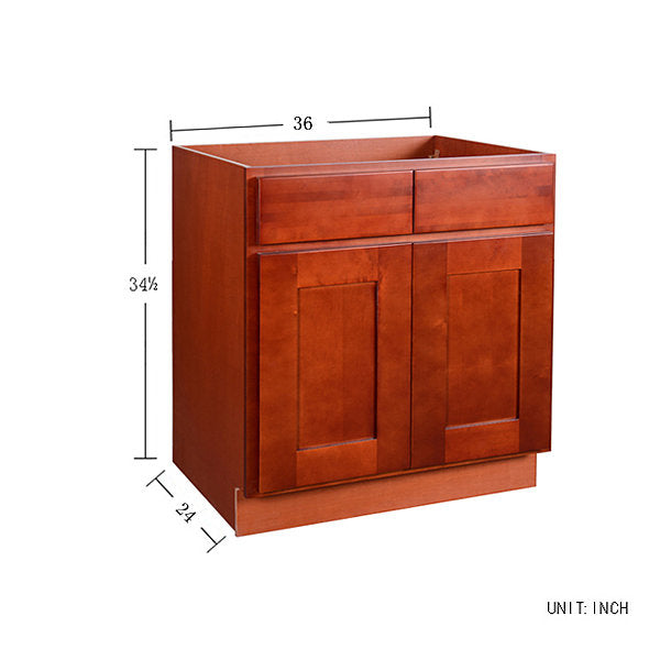 Cherry Shaker Sink Base Cabinet with Two Drawers & Two Doors