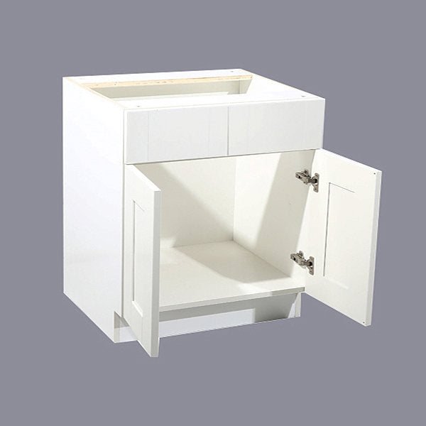 White Shaker Sink Base Cabinet with Two Drawers & Two Doors