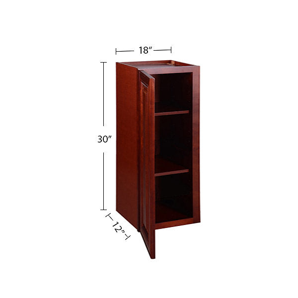 Cherry Maple Single Door Wall Cabinet 12" Deep 30"H @