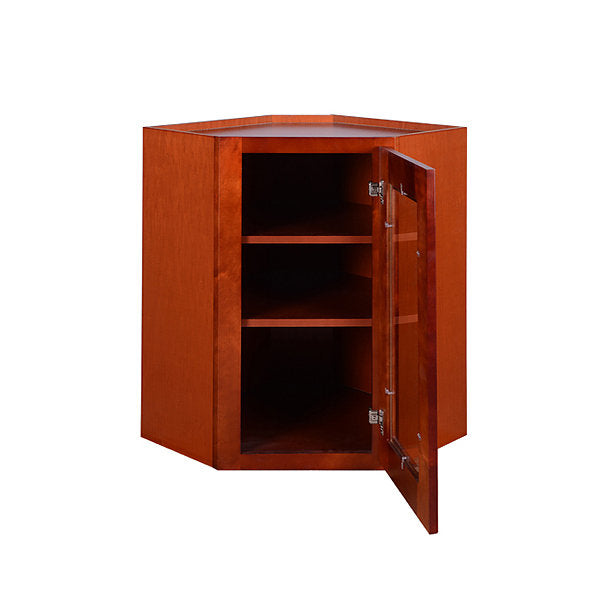 Cherry Shaker Wall Diagonal Cabinet with Glass Door