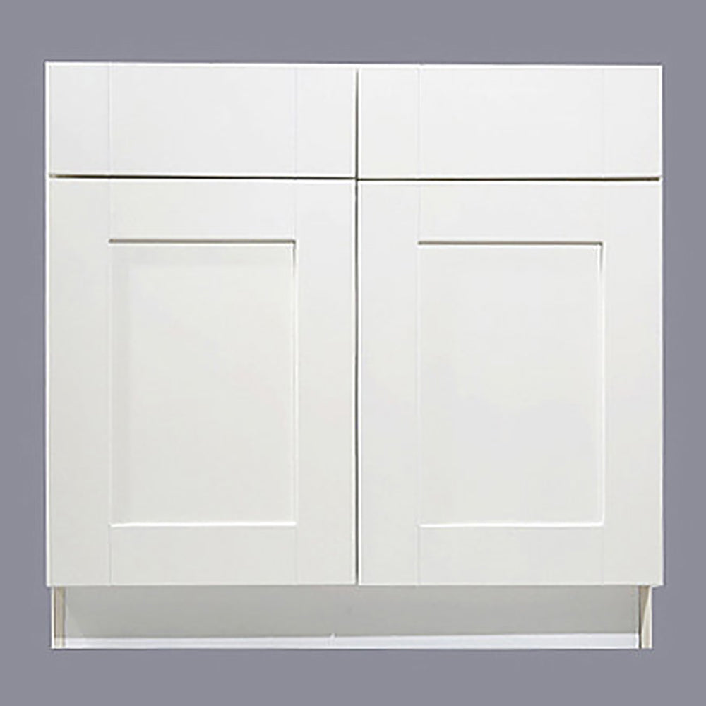 White Shaker Sink Base Cabinet with Two Drawers & Two Doors