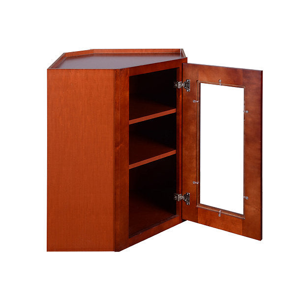 Cherry Shaker Wall Diagonal Cabinet with Glass Door